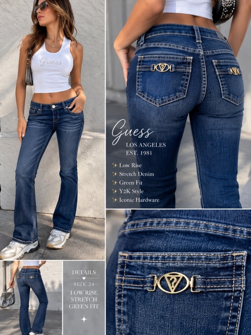 GUESS Y2K Low Rise Jeans ✨ Dark Wash Logo Denim